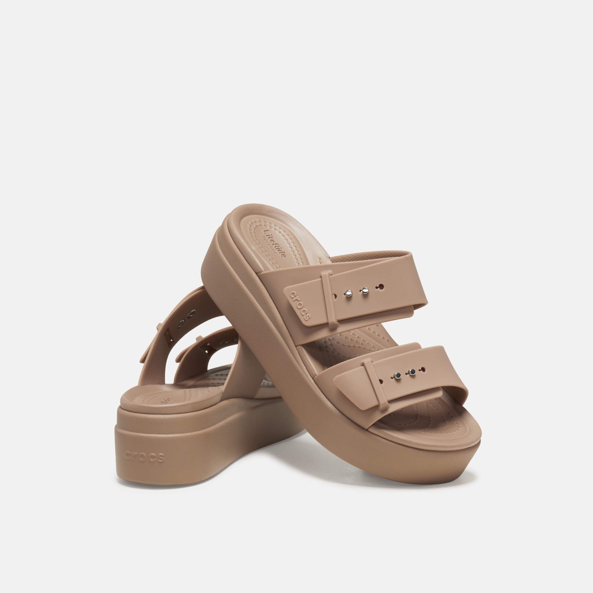 Crocs Brooklyn Buckle Low Wedge Latte