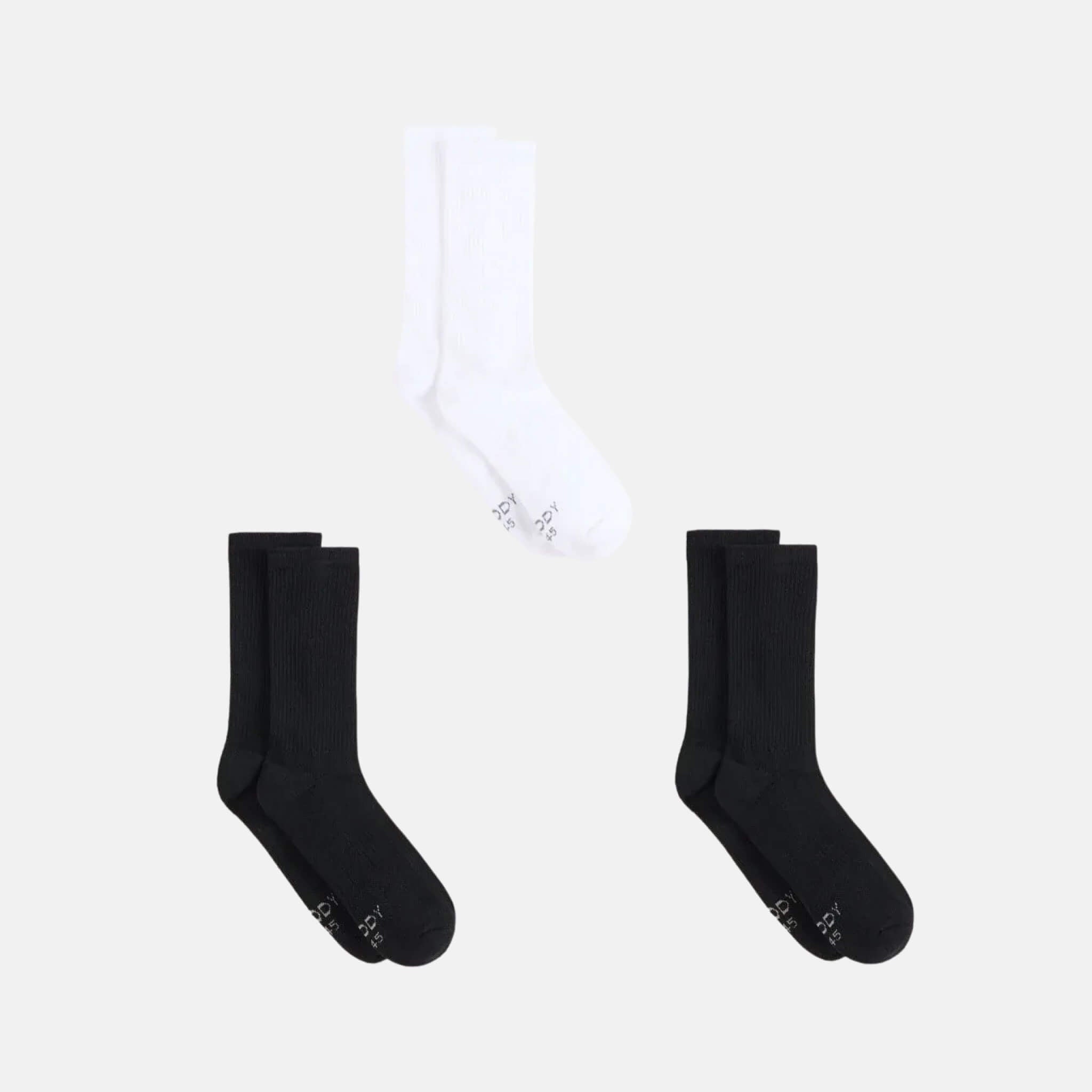 Boody Cushioned Crew Socks – 3-Pack Black/White