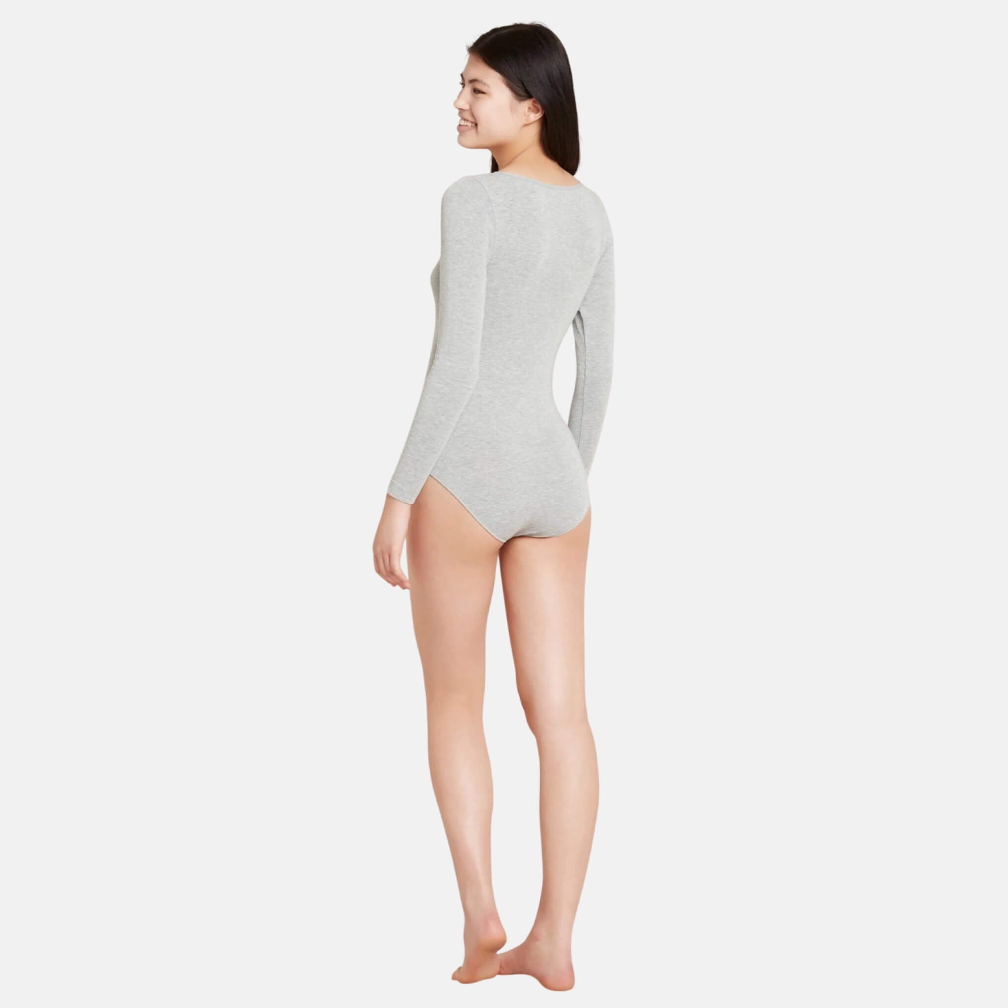 Boody Long Sleeve Bodysuit Light Grey Marl
