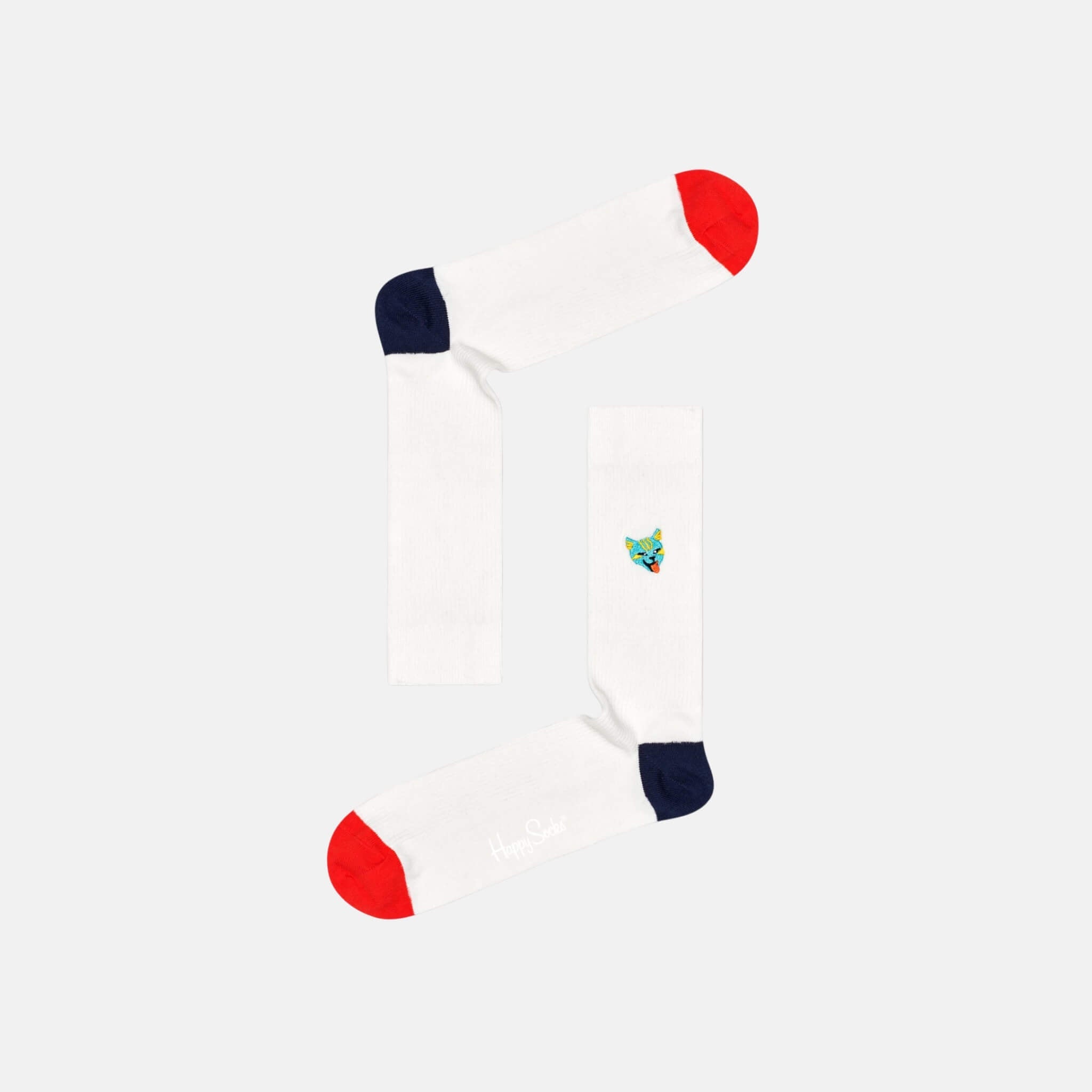 Happy Socks Embroidery Cat White Sock